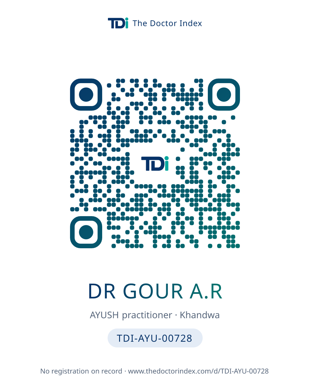 QR card for Dr Gour A.R, TDI-AYU-00728