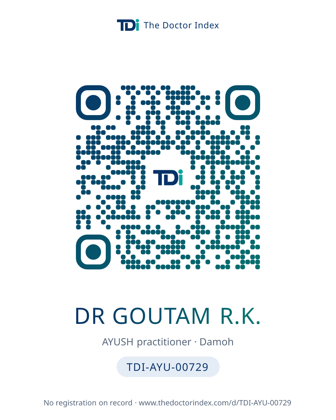 QR card for Dr Goutam R.K., TDI-AYU-00729
