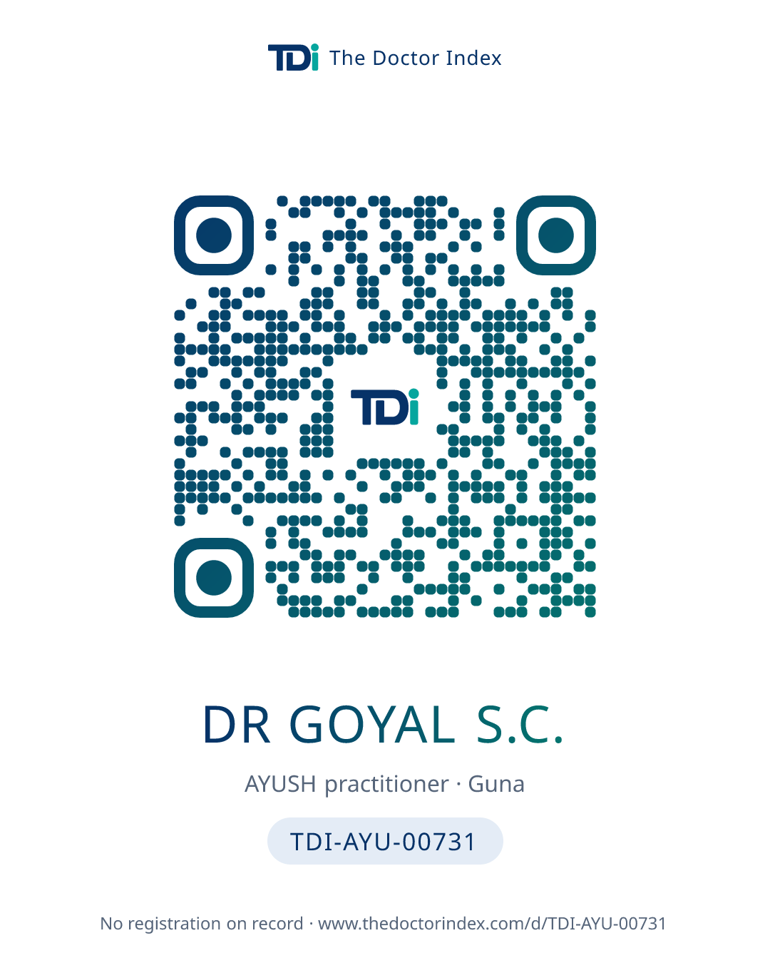 QR card for Dr Goyal S.C., TDI-AYU-00731