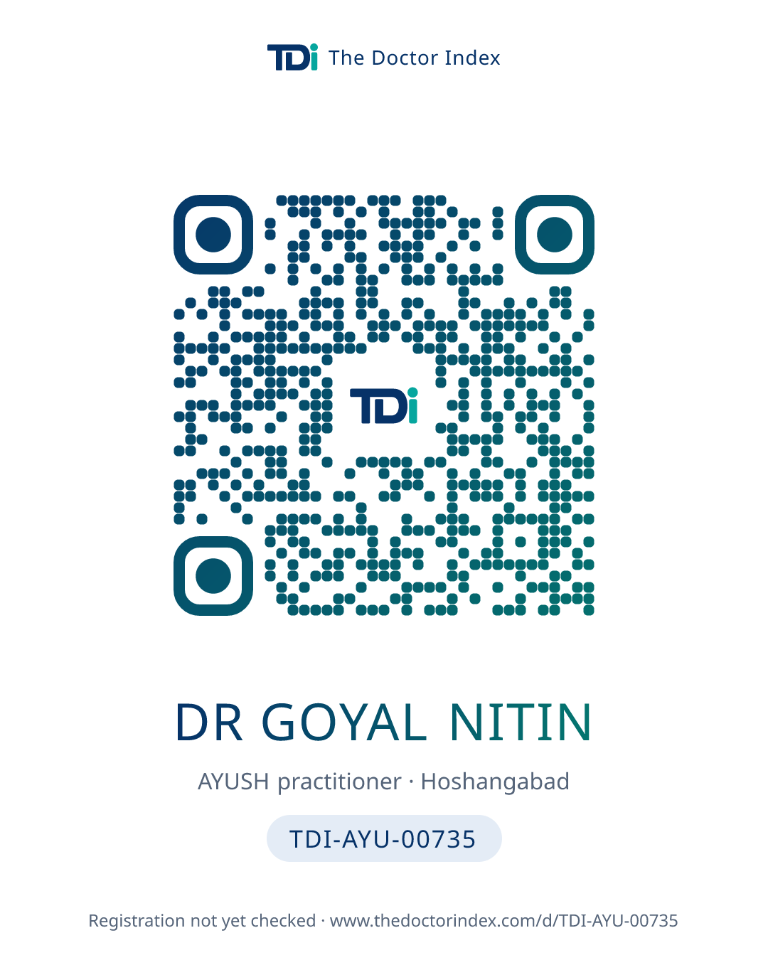 QR card for Dr Goyal Nitin, TDI-AYU-00735