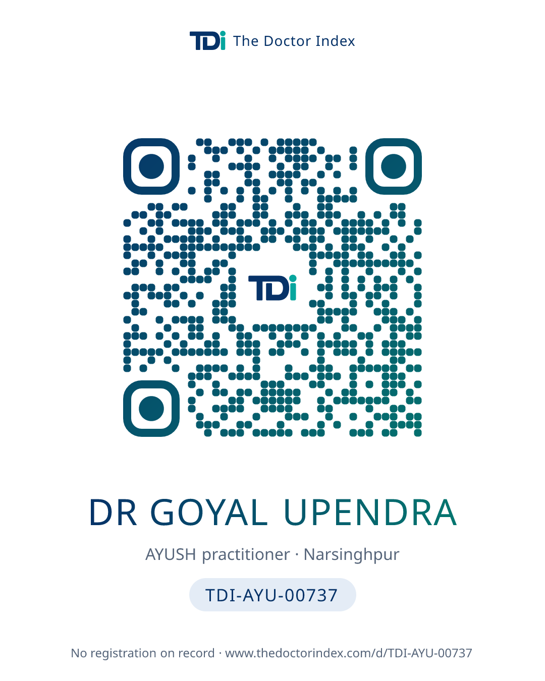 QR card for Dr Goyal Upendra, TDI-AYU-00737