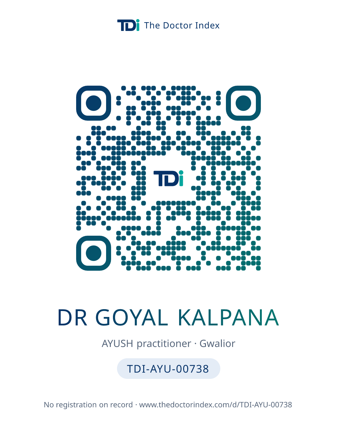 QR card for Dr Goyal Kalpana, TDI-AYU-00738