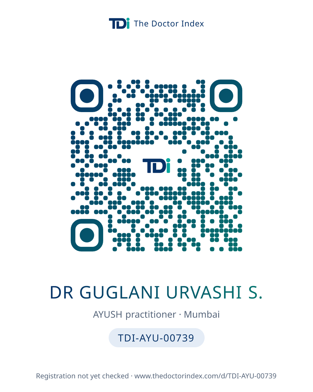 QR card for Dr Guglani Urvashi S., TDI-AYU-00739