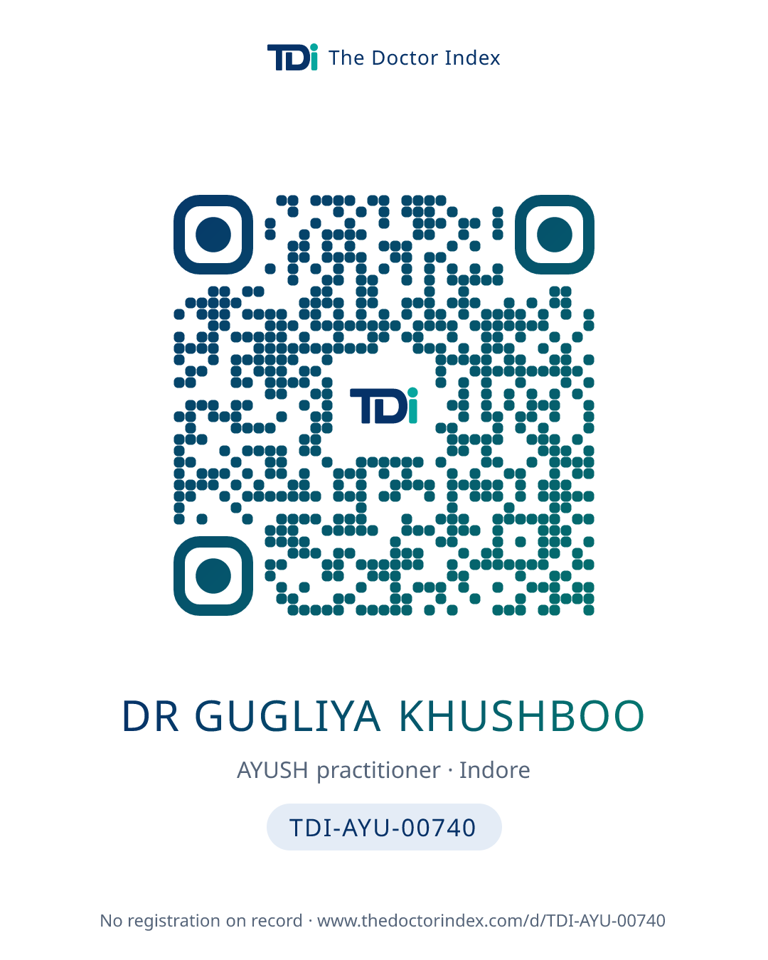 QR card for Dr Gugliya Khushboo, TDI-AYU-00740