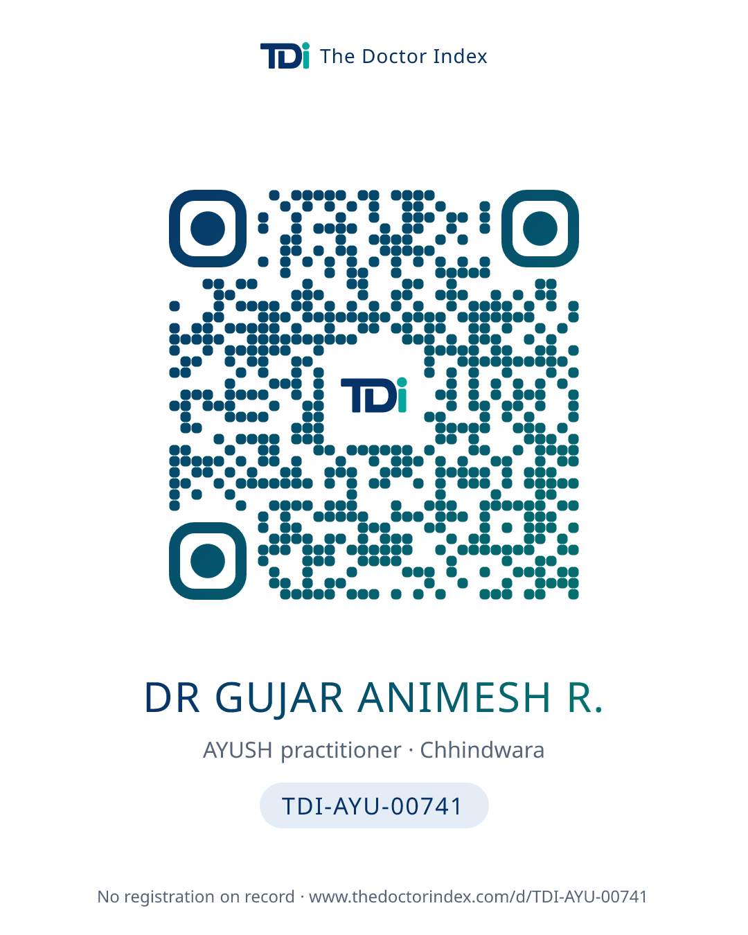 QR card for Dr Gujar Animesh R., TDI-AYU-00741