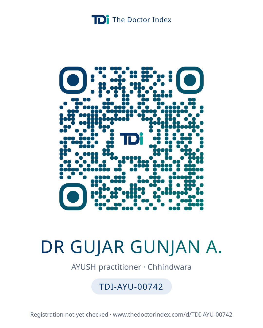 QR card for Dr Gujar Gunjan A., TDI-AYU-00742