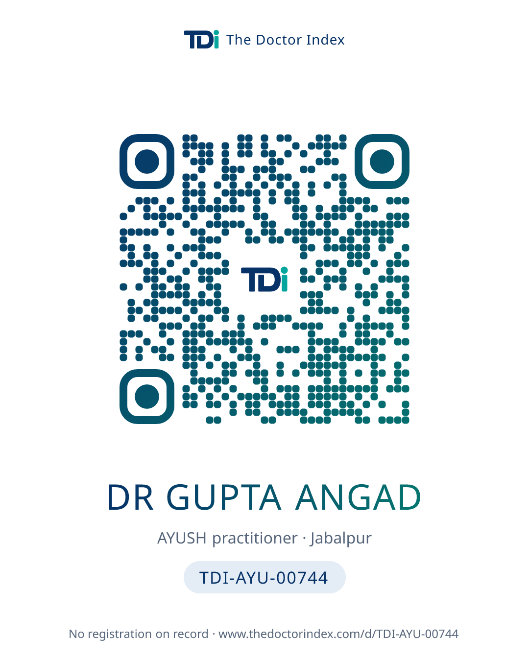 QR card for Dr Gupta Angad, TDI-AYU-00744