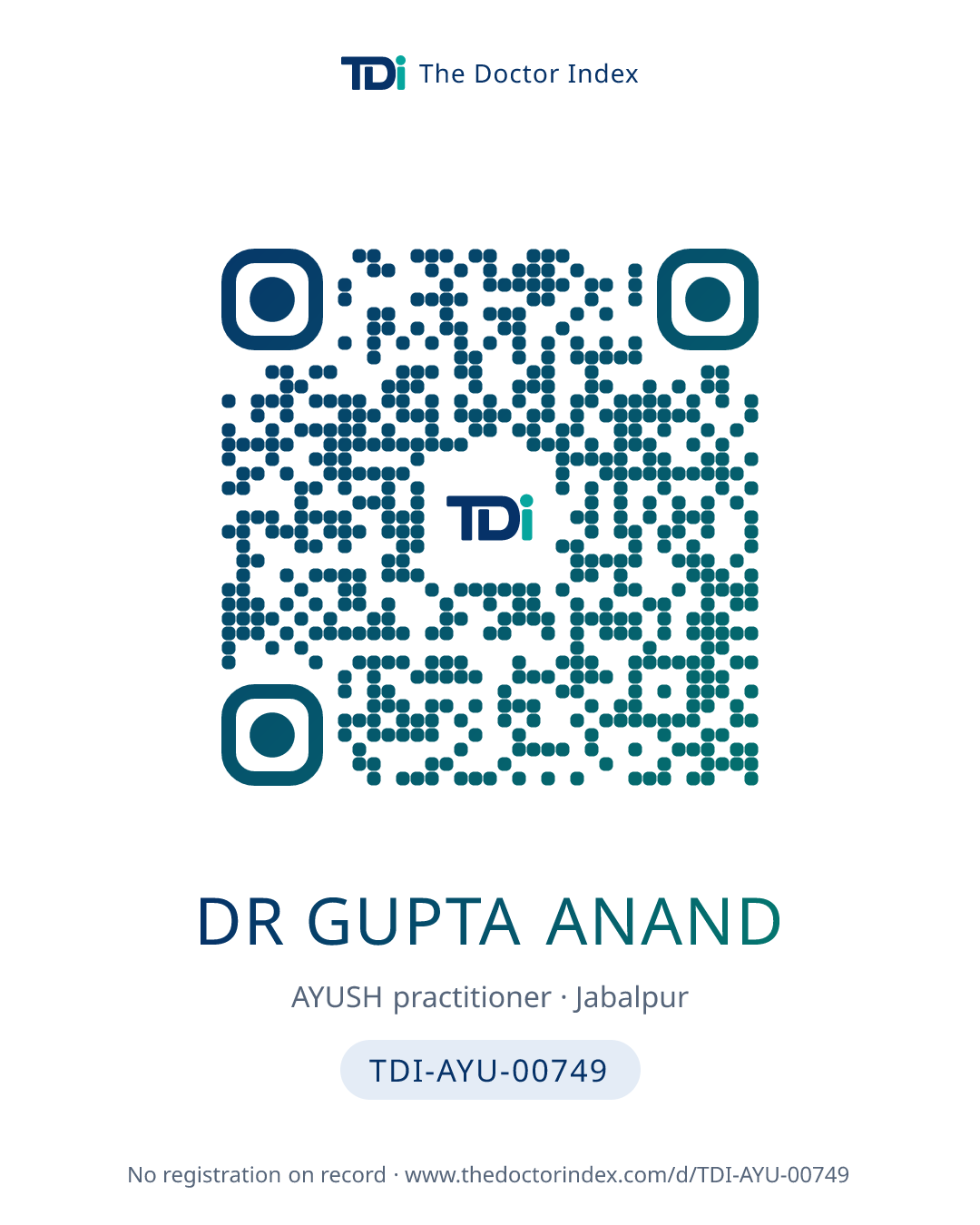 QR card for Dr Gupta Anand, TDI-AYU-00749