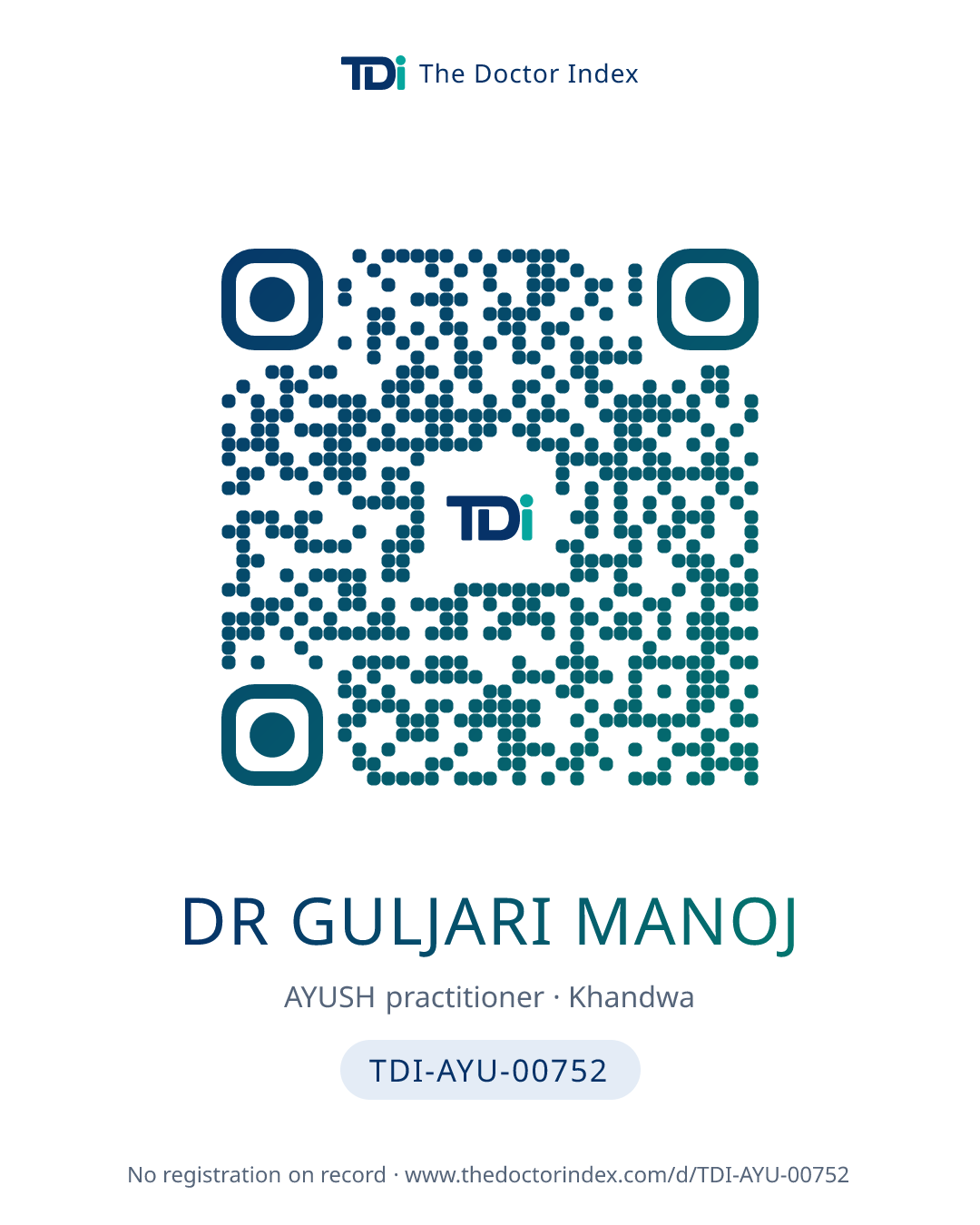 QR card for Dr Guljari Manoj, TDI-AYU-00752
