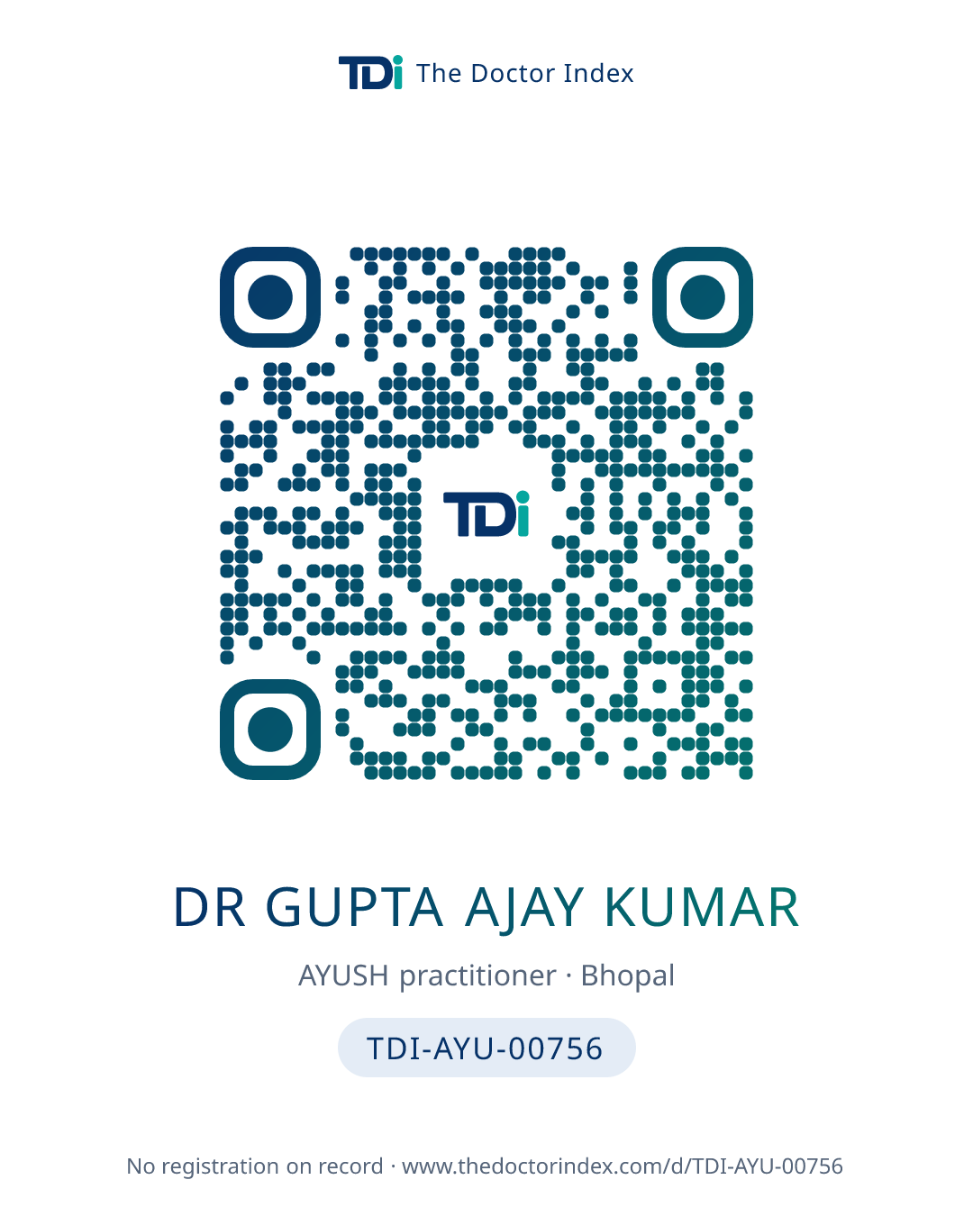 QR card for Dr Gupta Ajay Kumar, TDI-AYU-00756