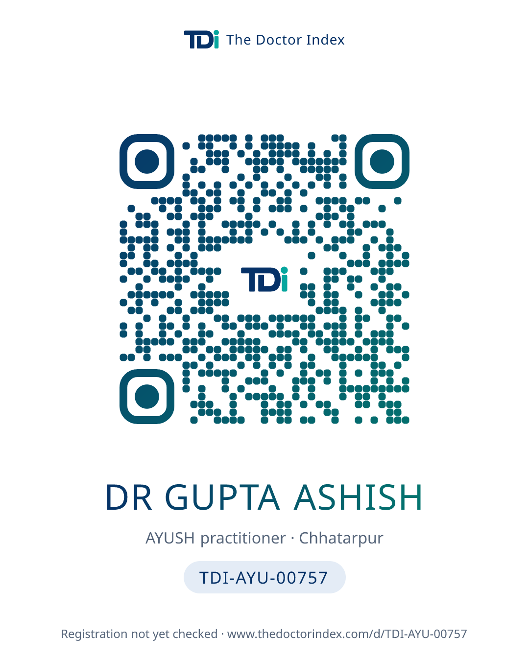 QR card for Dr Gupta Ashish, TDI-AYU-00757