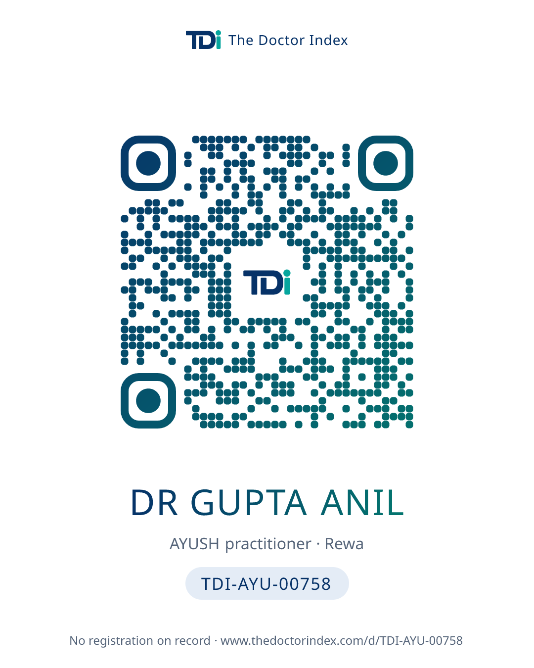 QR card for Dr Gupta Anil, TDI-AYU-00758