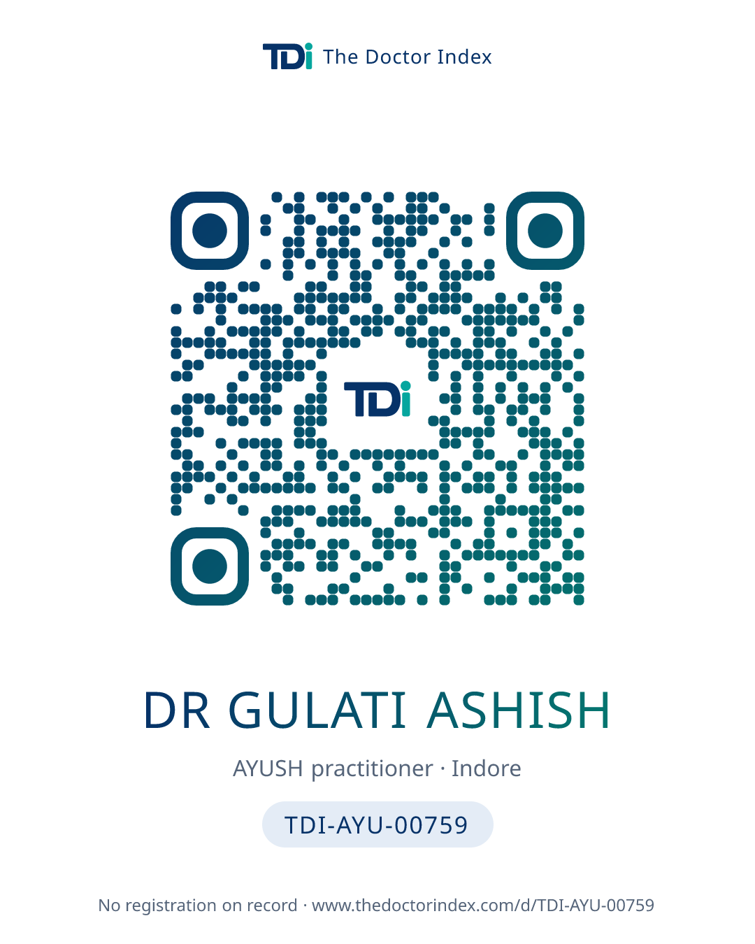 QR card for Dr Gulati Ashish, TDI-AYU-00759