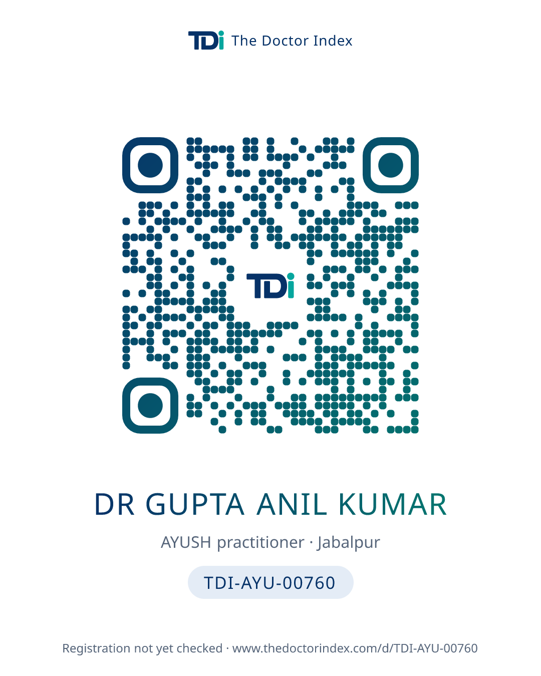 QR card for Dr Gupta Anil Kumar, TDI-AYU-00760