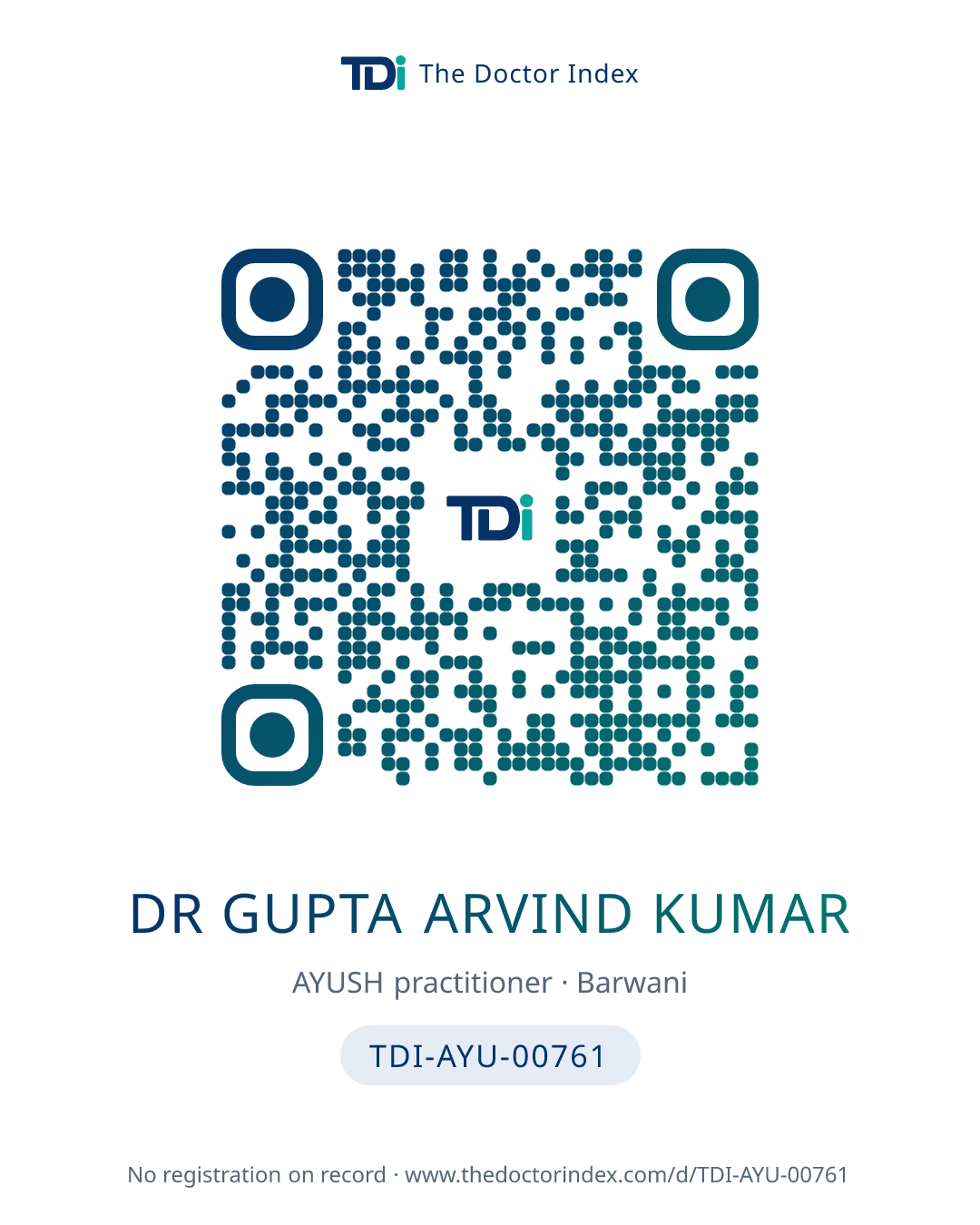QR card for Dr Gupta Arvind Kumar, TDI-AYU-00761