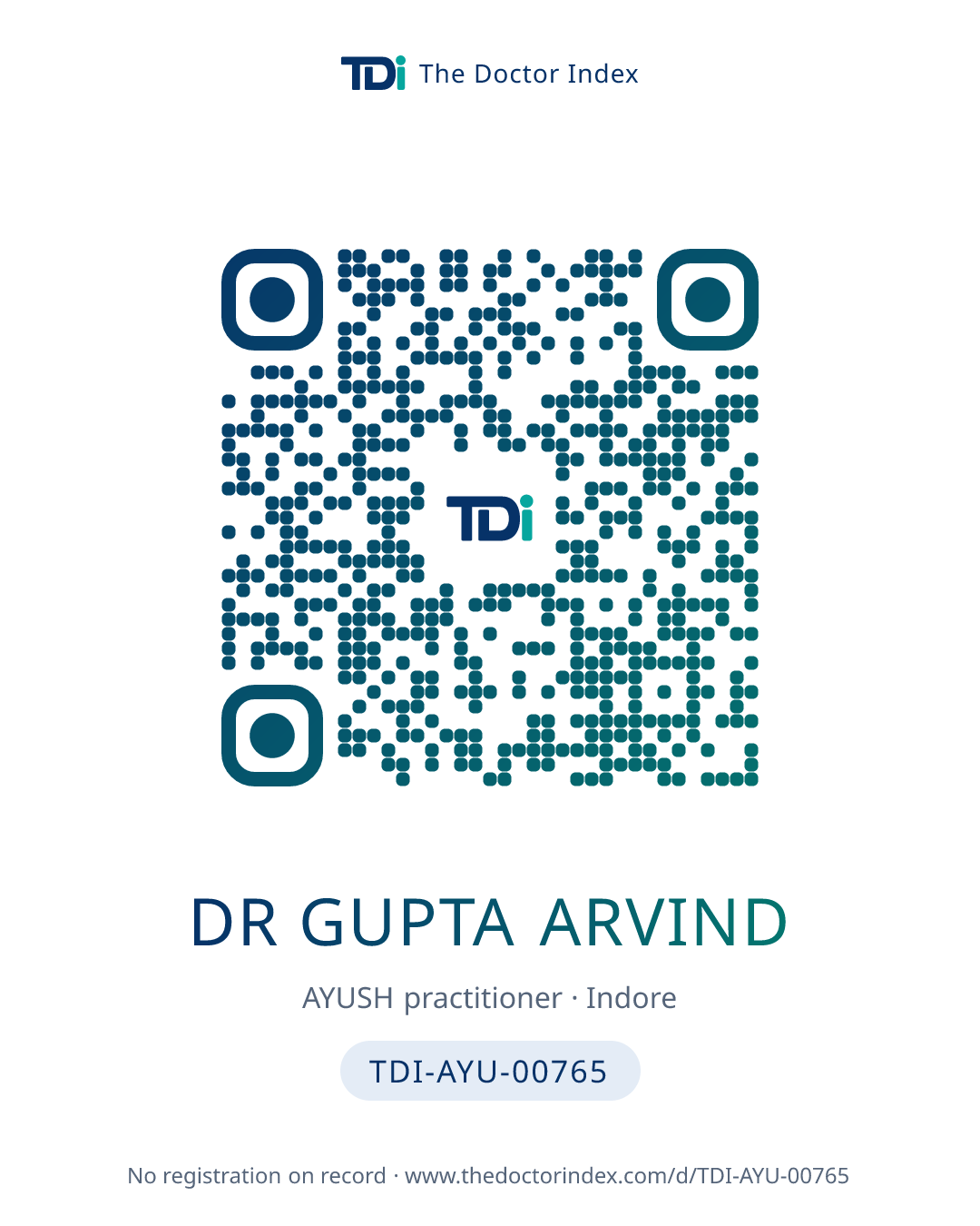 QR card for Dr Gupta Arvind, TDI-AYU-00765