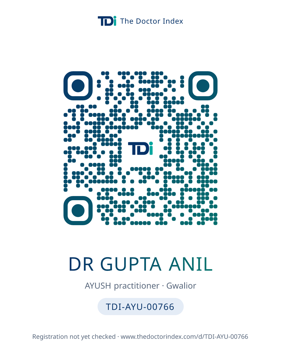 QR card for Dr Gupta Anil, TDI-AYU-00766