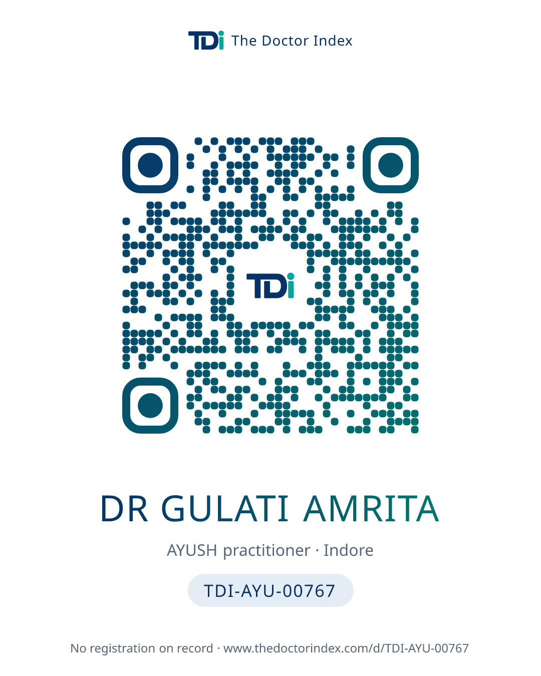 QR card for Dr Gulati Amrita, TDI-AYU-00767