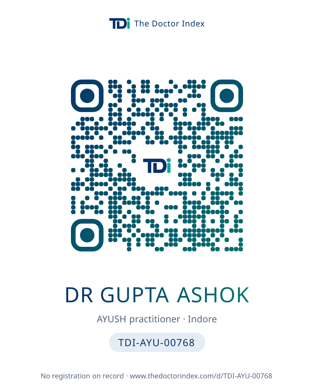 QR card for Dr Gupta Ashok, TDI-AYU-00768