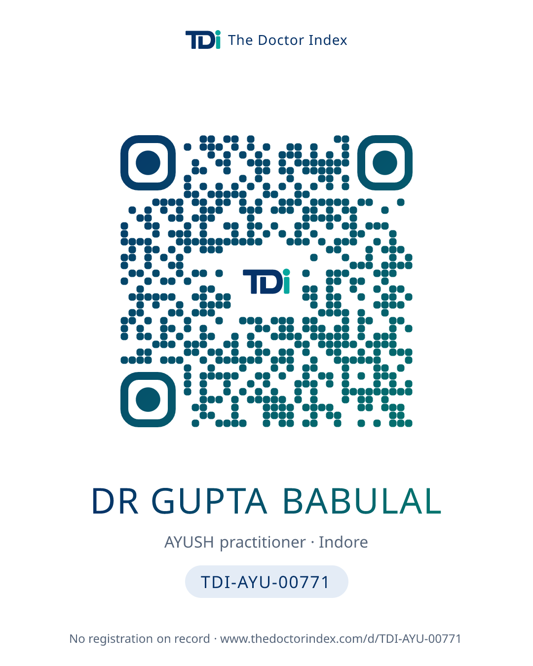 QR card for Dr Gupta Babulal, TDI-AYU-00771