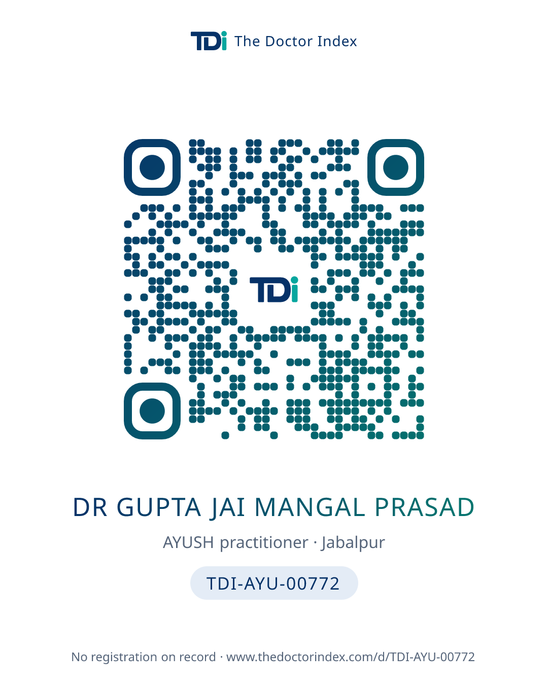 QR card for Dr Gupta Jai Mangal Prasad, TDI-AYU-00772