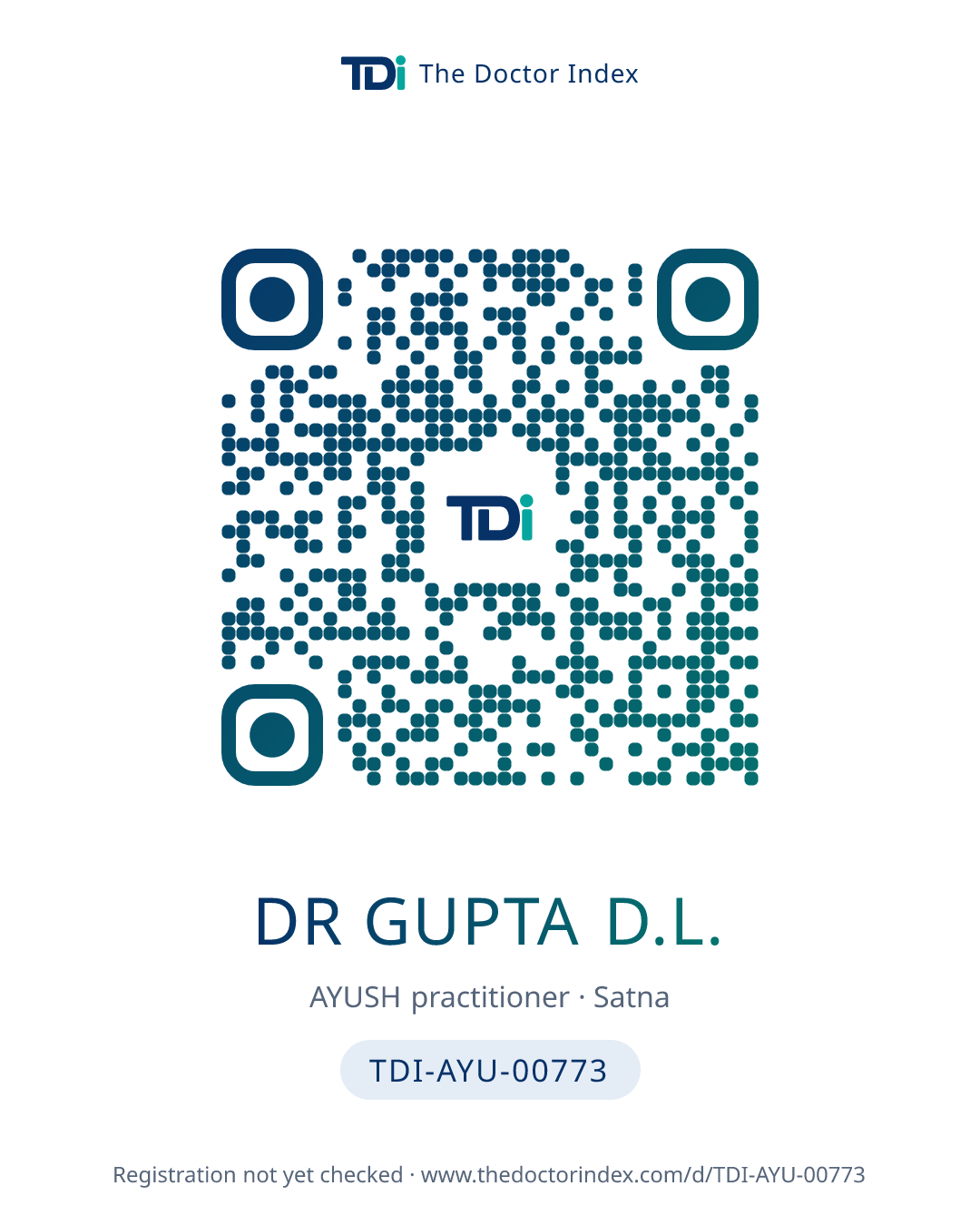 QR card for Dr Gupta D.L., TDI-AYU-00773