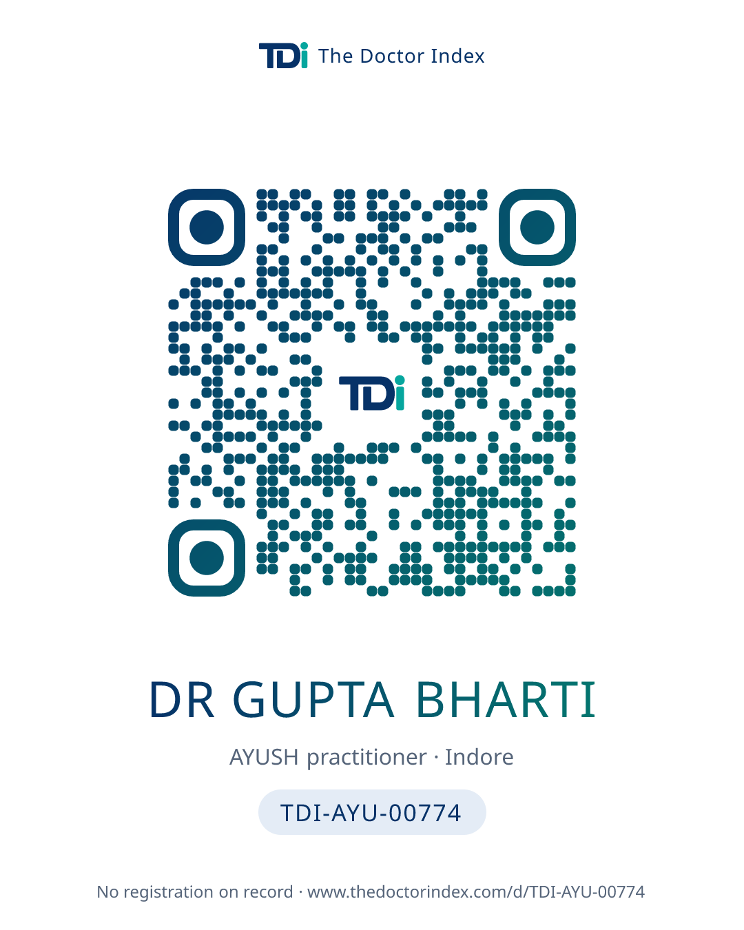 QR card for Dr Gupta Bharti, TDI-AYU-00774