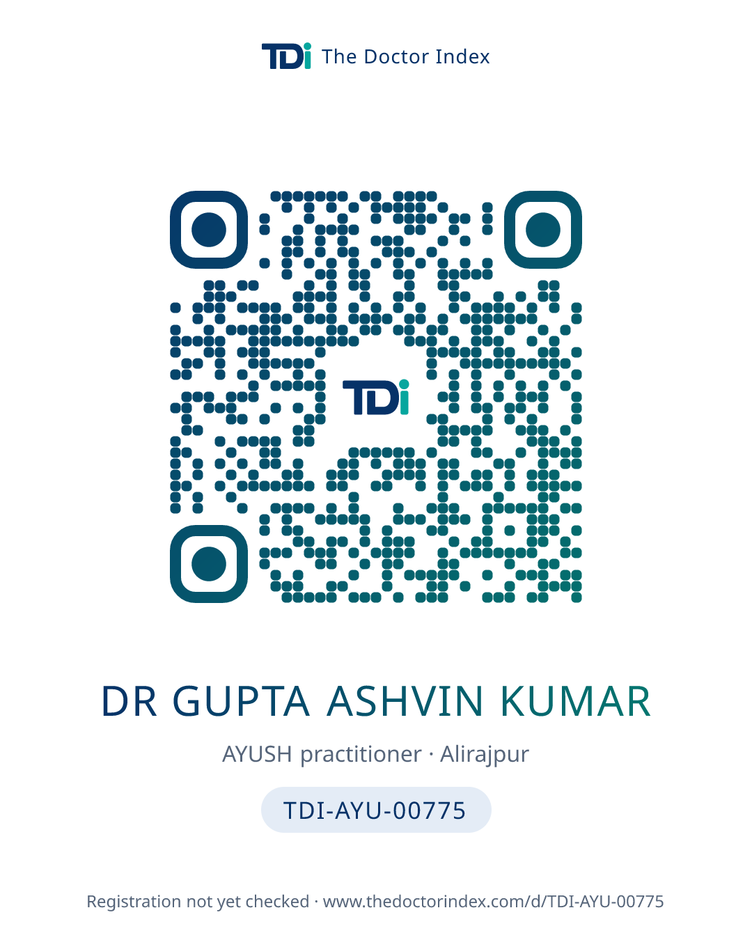 QR card for Dr Gupta Ashvin Kumar, TDI-AYU-00775