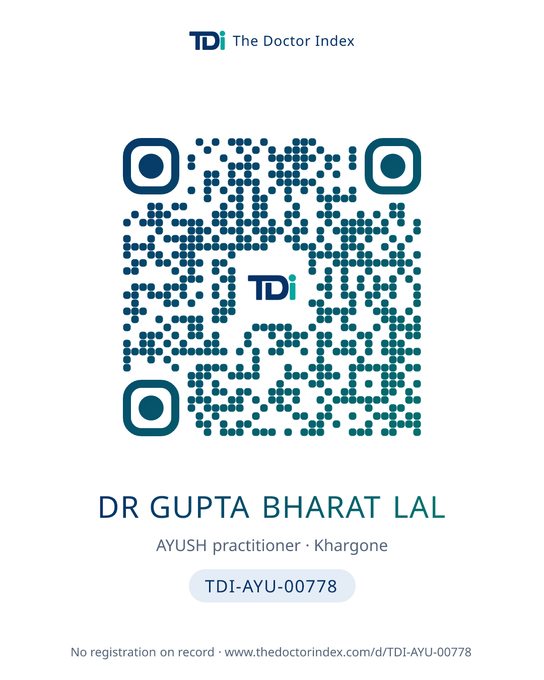 QR card for Dr Gupta Bharat Lal, TDI-AYU-00778