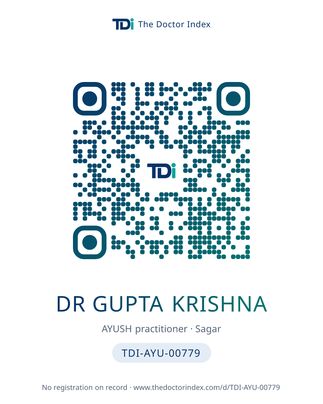 QR card for Dr Gupta Krishna, TDI-AYU-00779