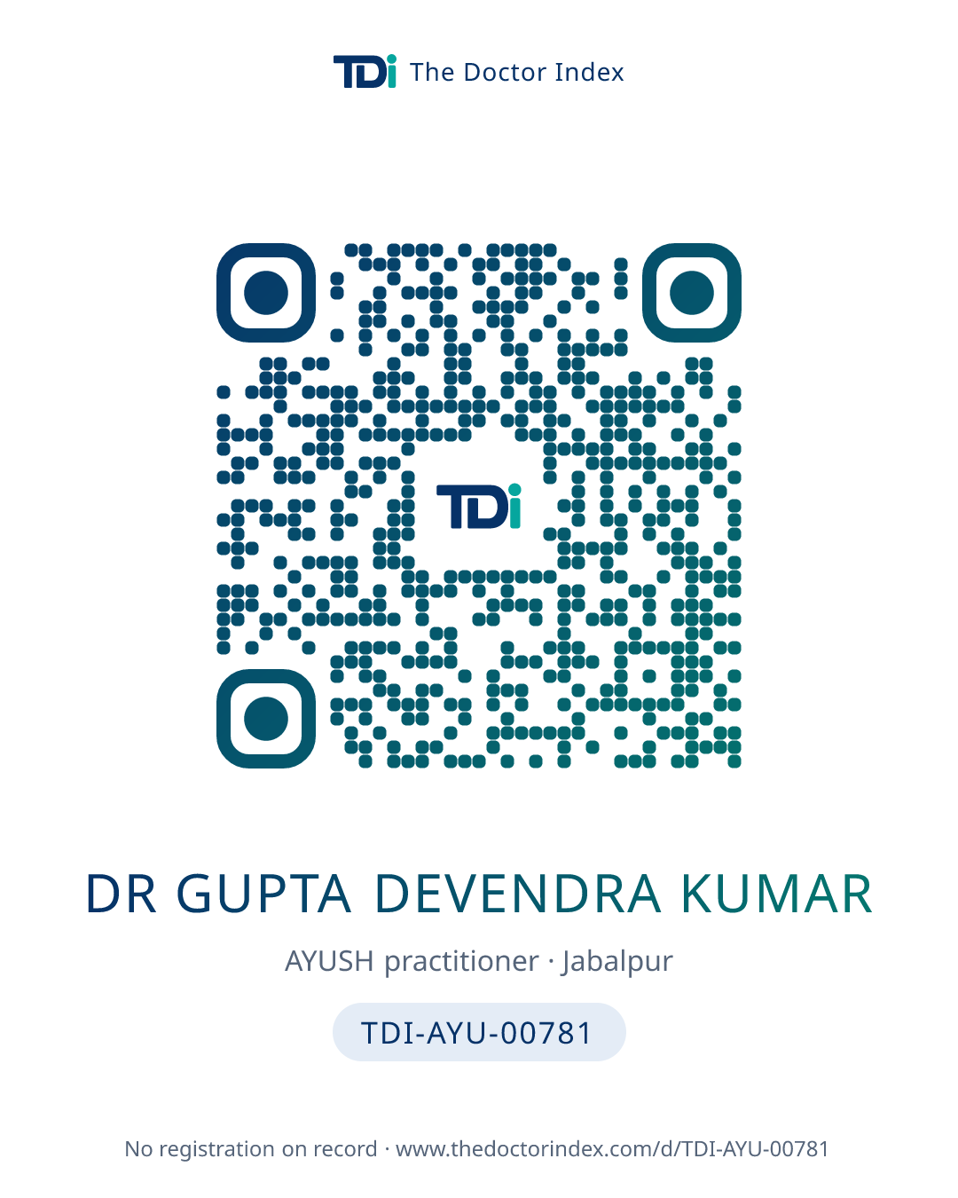 QR card for Dr Gupta Devendra Kumar, TDI-AYU-00781