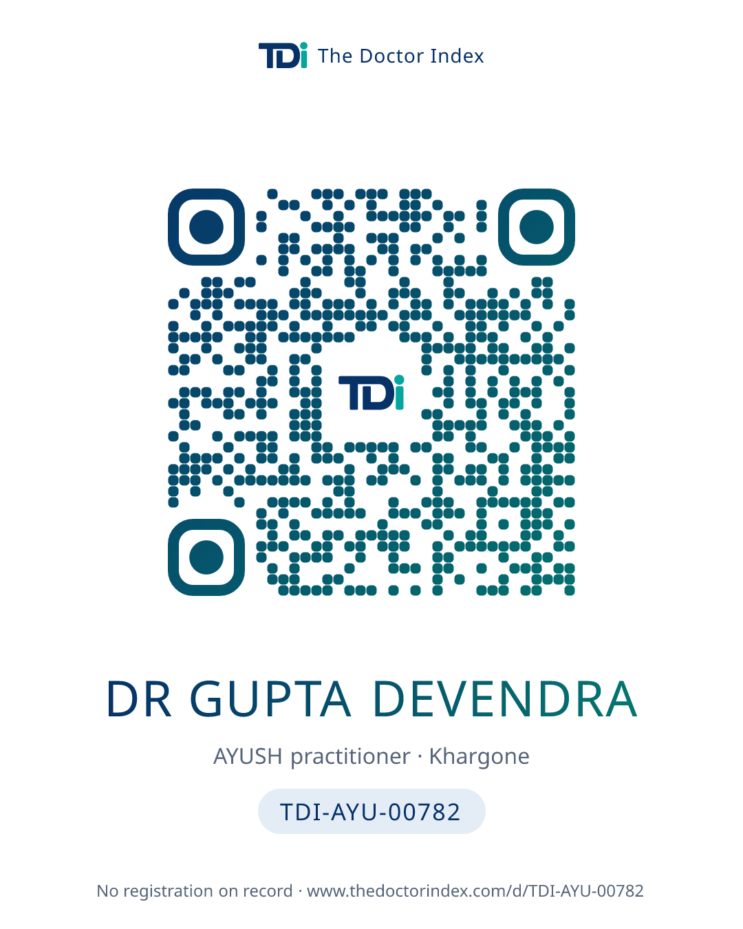 QR card for Dr Gupta Devendra, TDI-AYU-00782