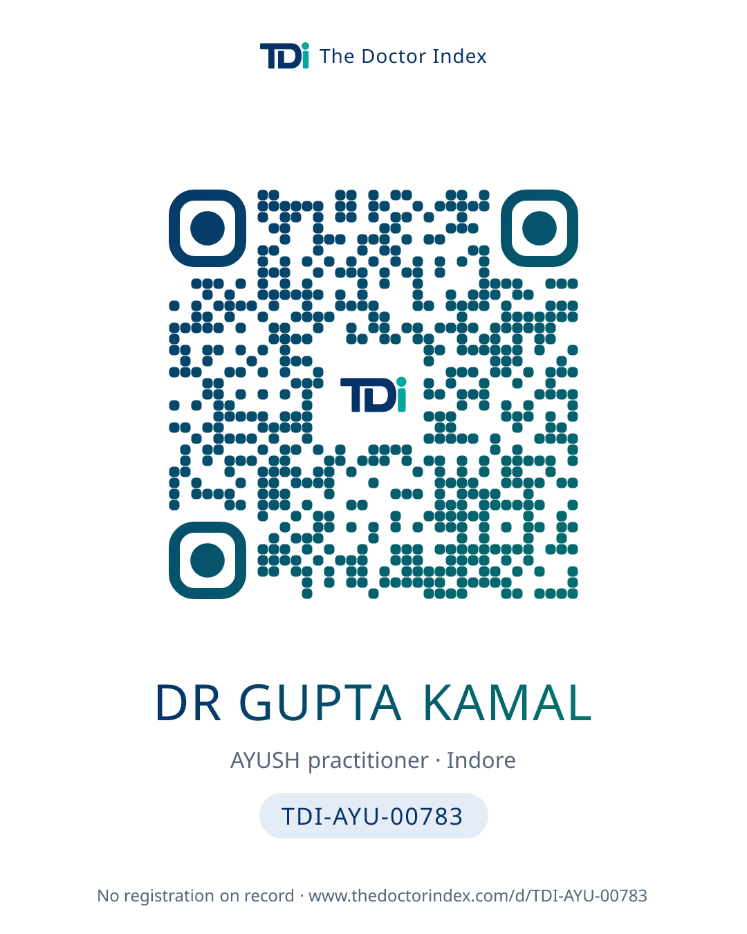 QR card for Dr Gupta Kamal, TDI-AYU-00783