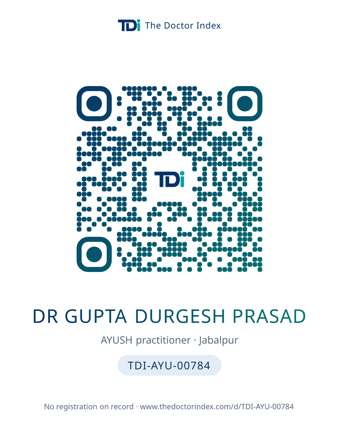 QR card for Dr Gupta Durgesh Prasad, TDI-AYU-00784