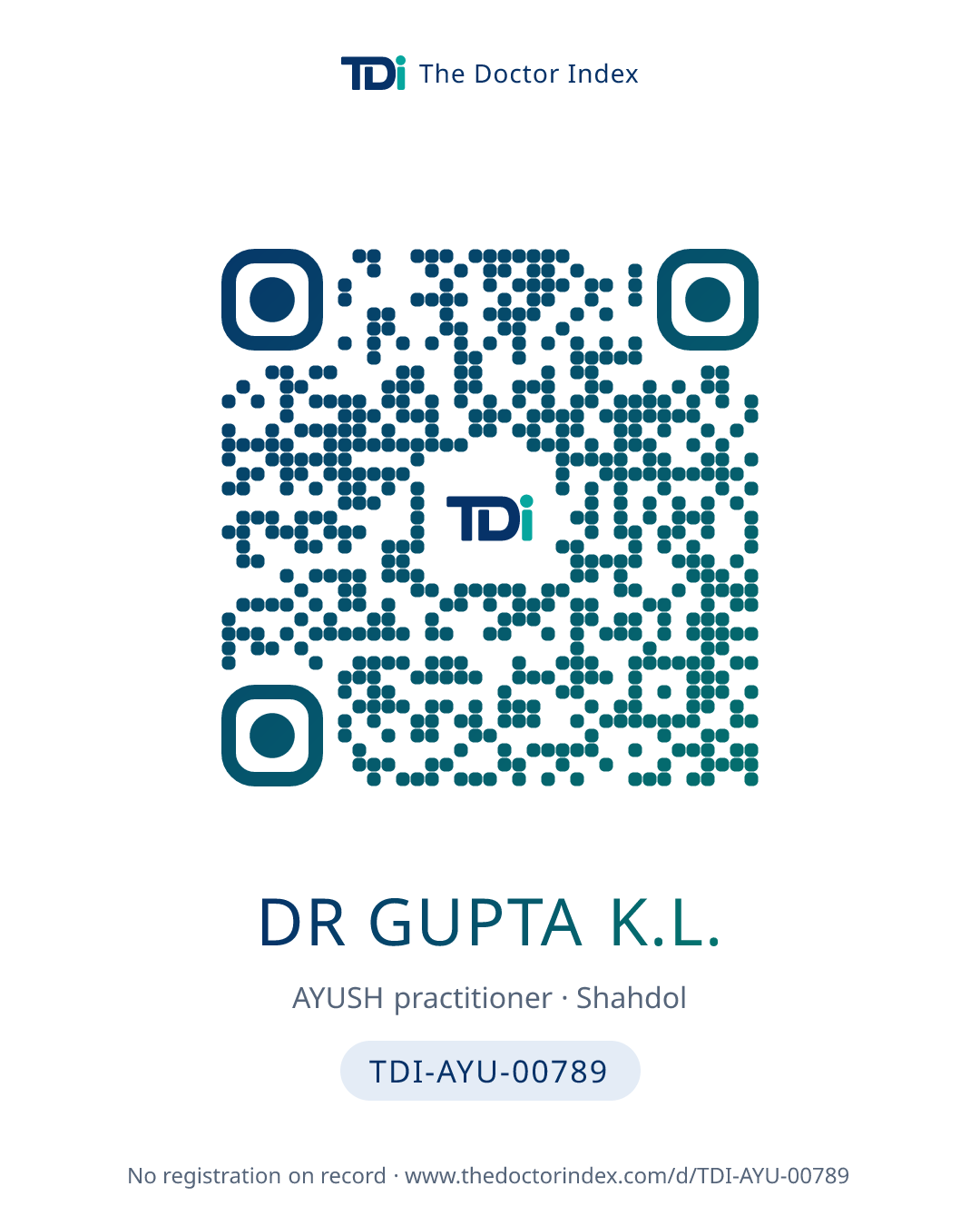 QR card for Dr Gupta K.L., TDI-AYU-00789