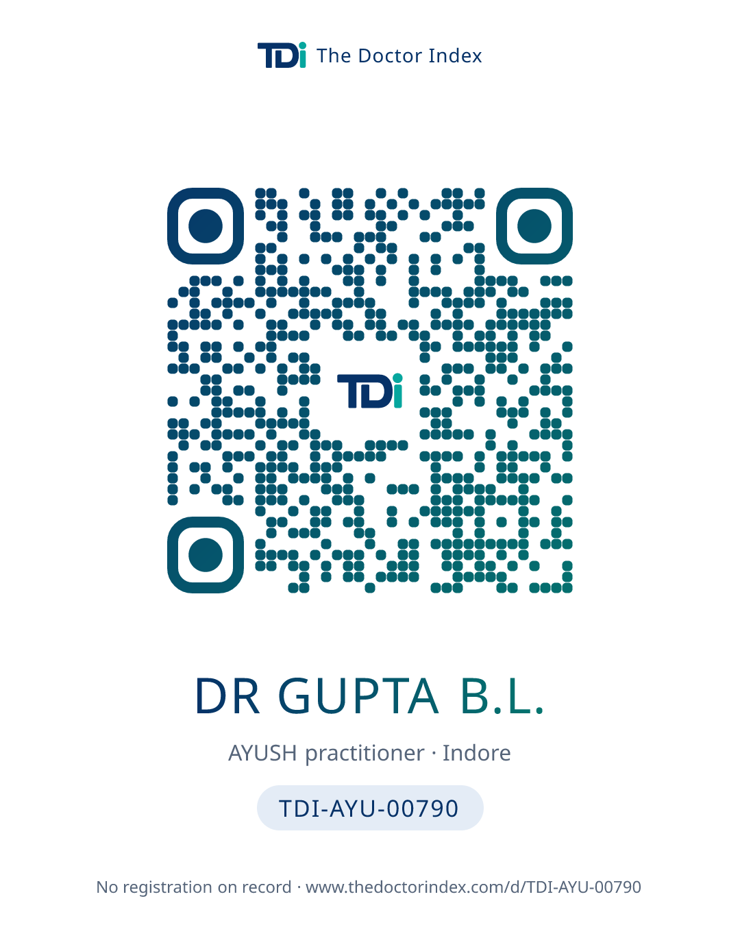 QR card for Dr Gupta B.L., TDI-AYU-00790
