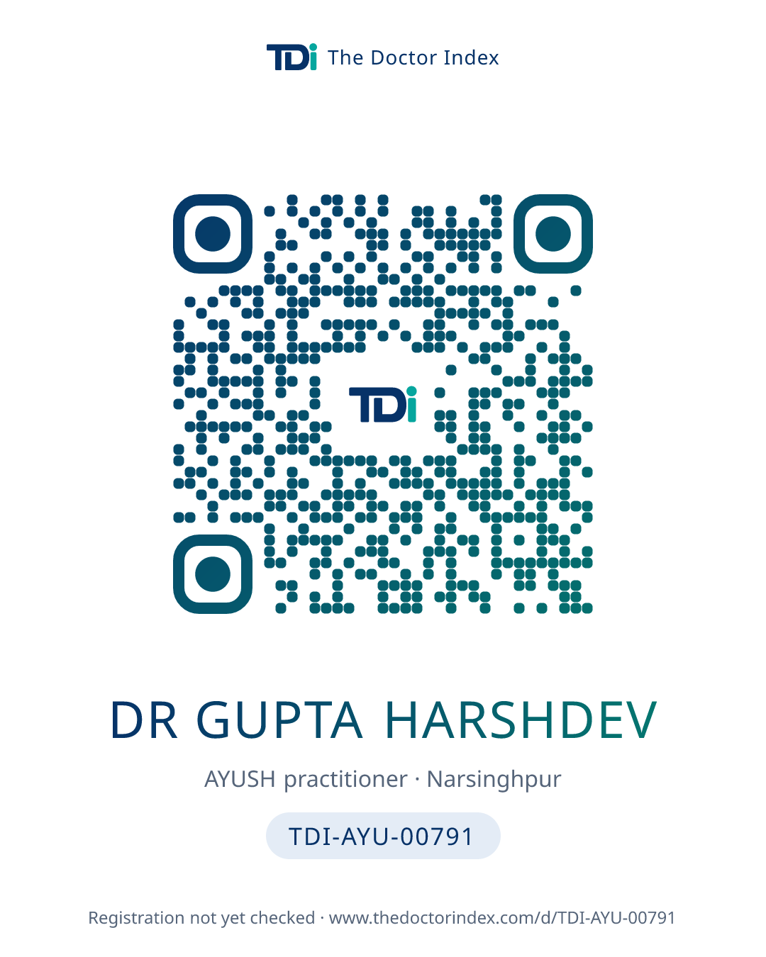 QR card for Dr Gupta Harshdev, TDI-AYU-00791