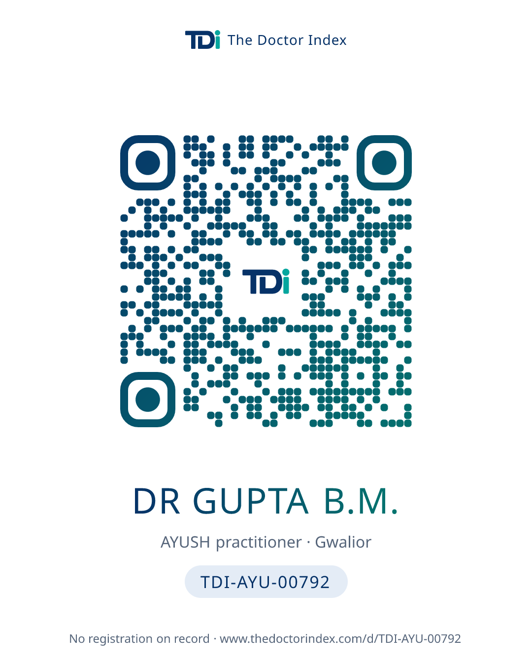 QR card for Dr Gupta B.M., TDI-AYU-00792