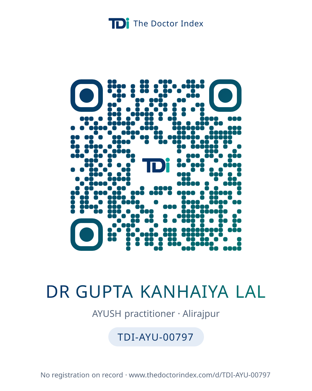 QR card for Dr Gupta Kanhaiya Lal, TDI-AYU-00797