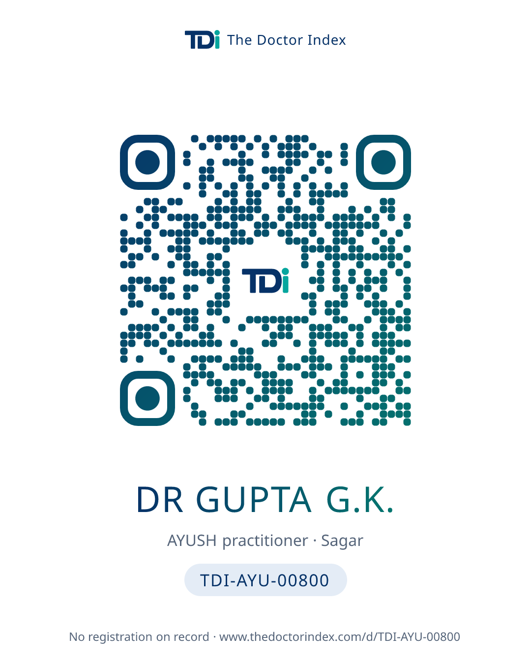 QR card for Dr Gupta G.K., TDI-AYU-00800