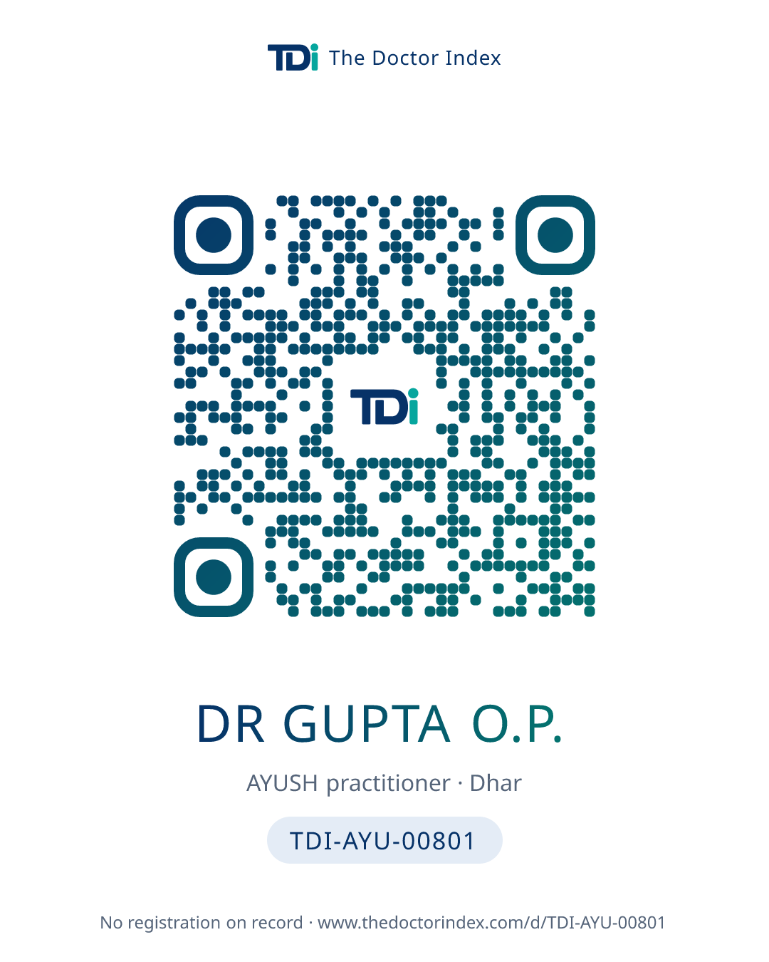 QR card for Dr Gupta O.P., TDI-AYU-00801