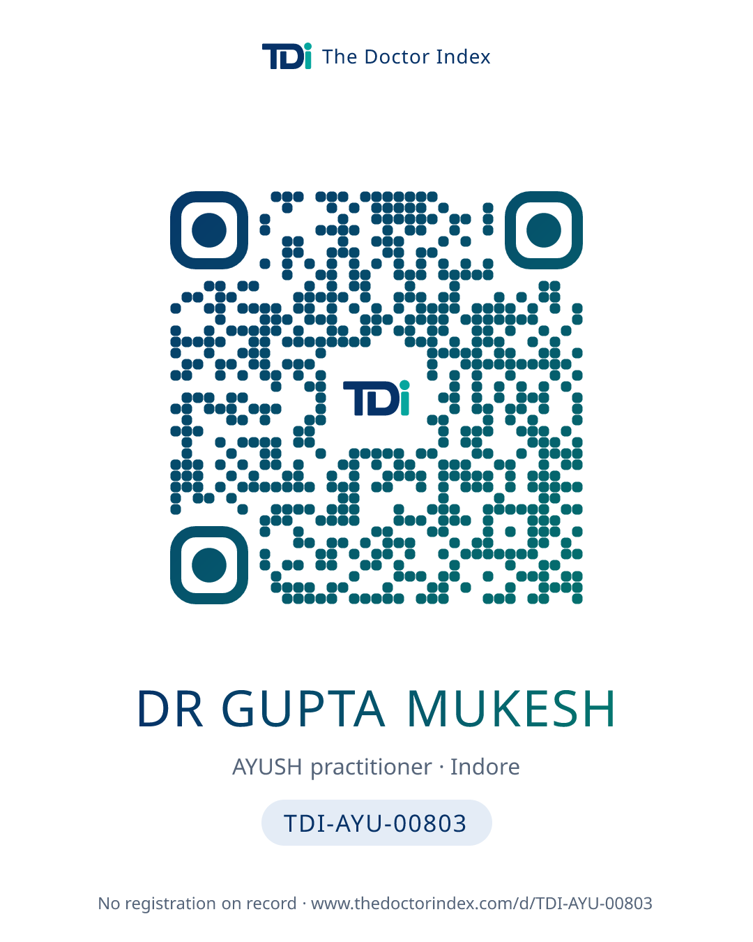 QR card for Dr Gupta Mukesh, TDI-AYU-00803