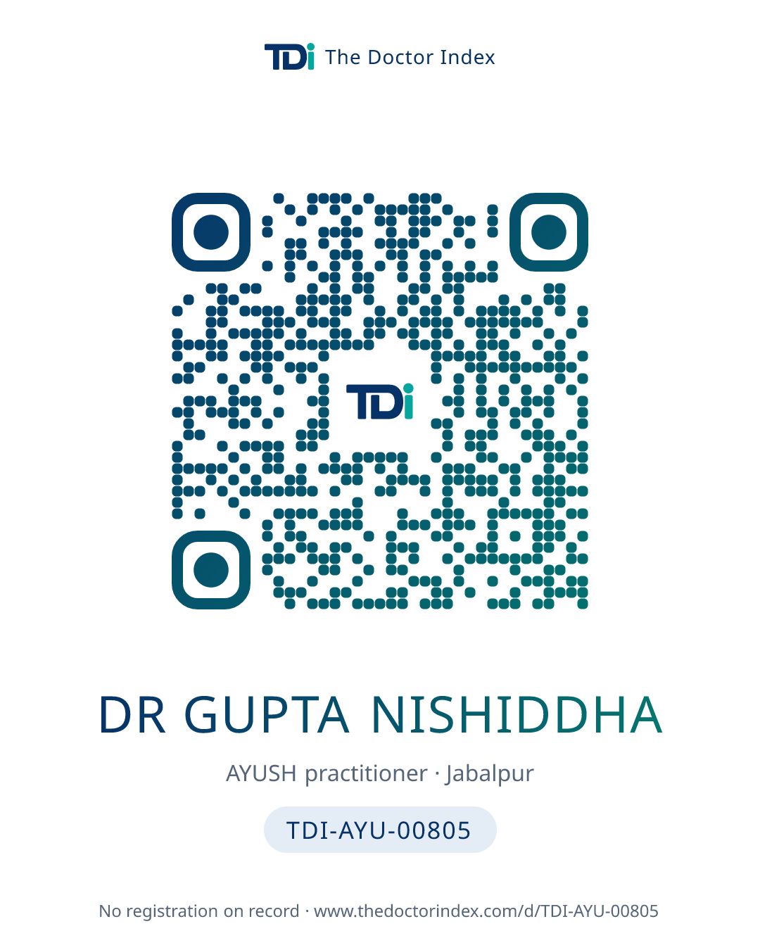 QR card for Dr Gupta Nishiddha, TDI-AYU-00805