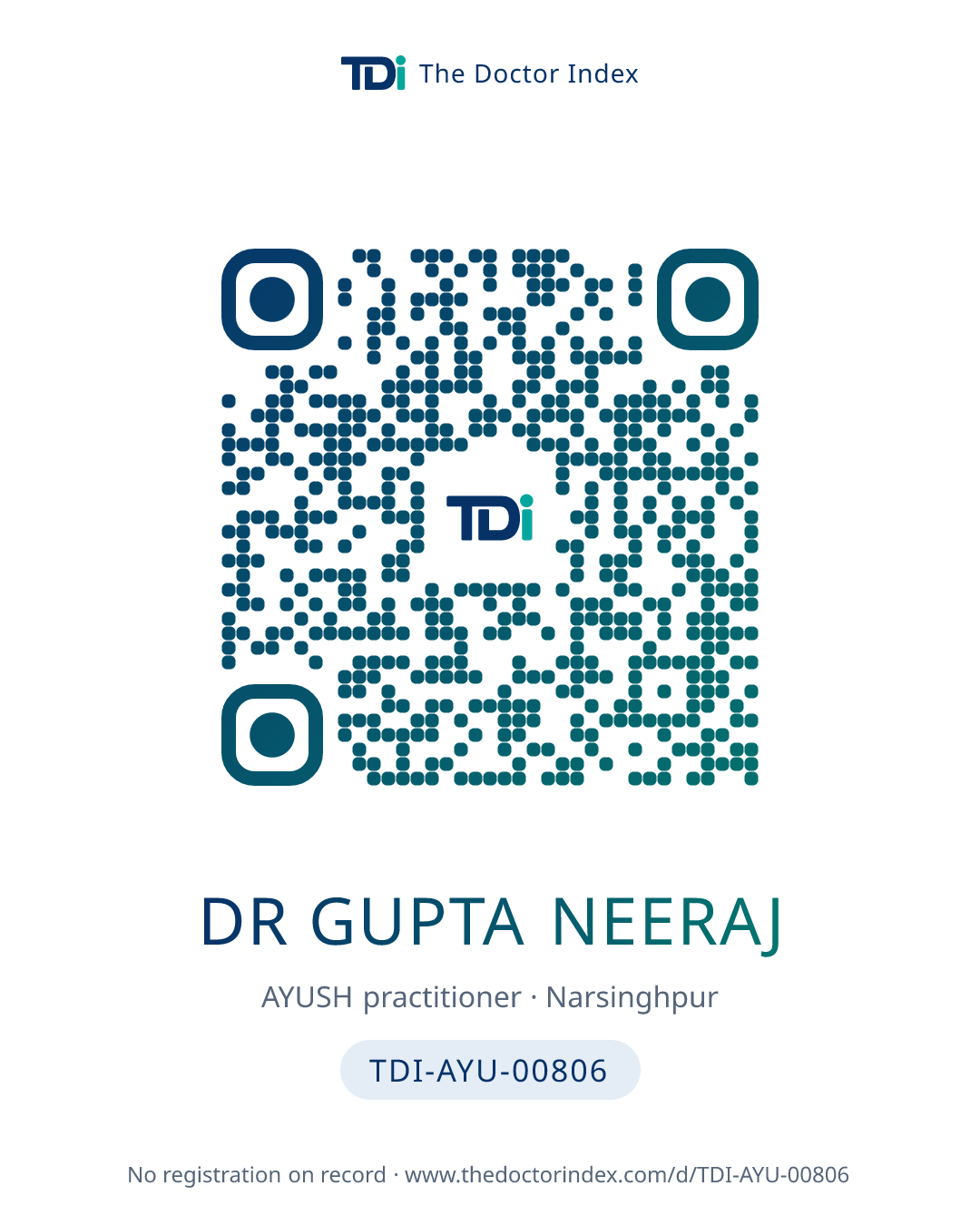 QR card for Dr Gupta Neeraj, TDI-AYU-00806