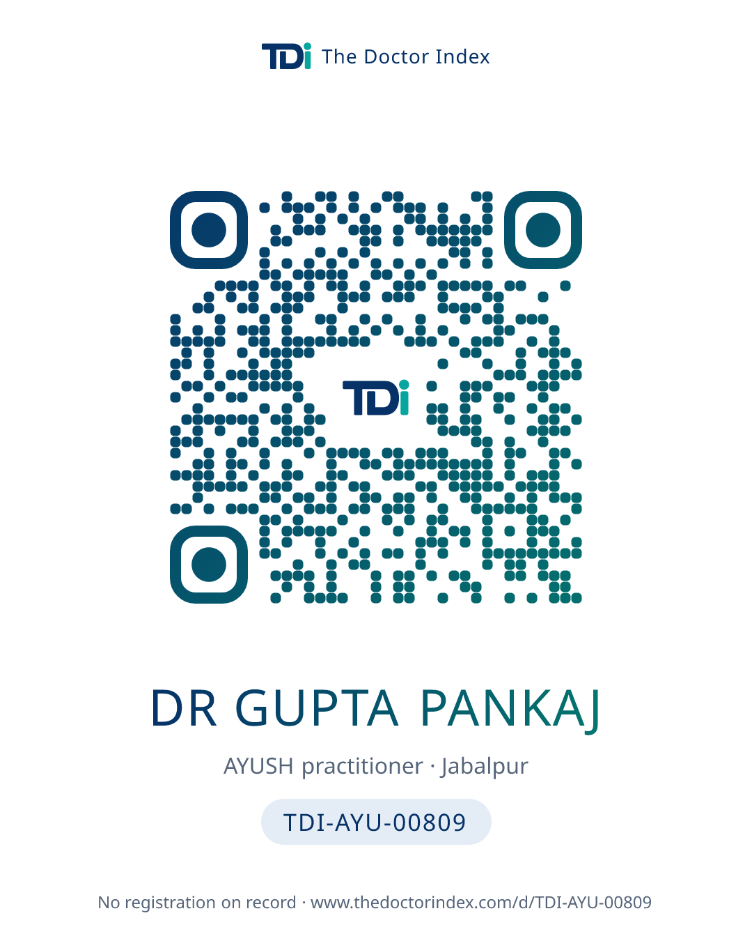 QR card for Dr Gupta Pankaj, TDI-AYU-00809