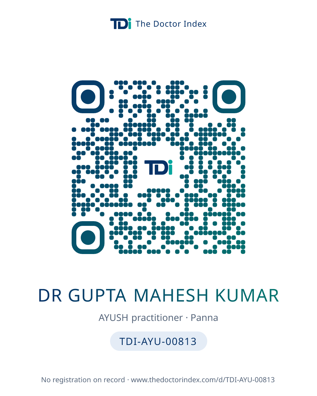 QR card for Dr Gupta Mahesh Kumar, TDI-AYU-00813