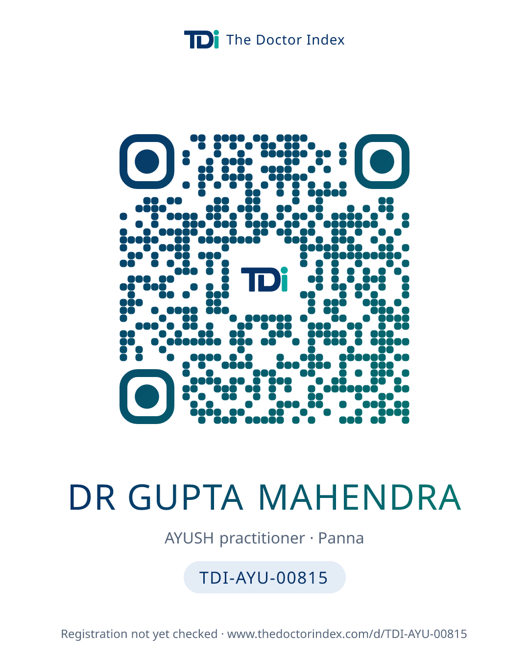 QR card for Dr Gupta Mahendra, TDI-AYU-00815