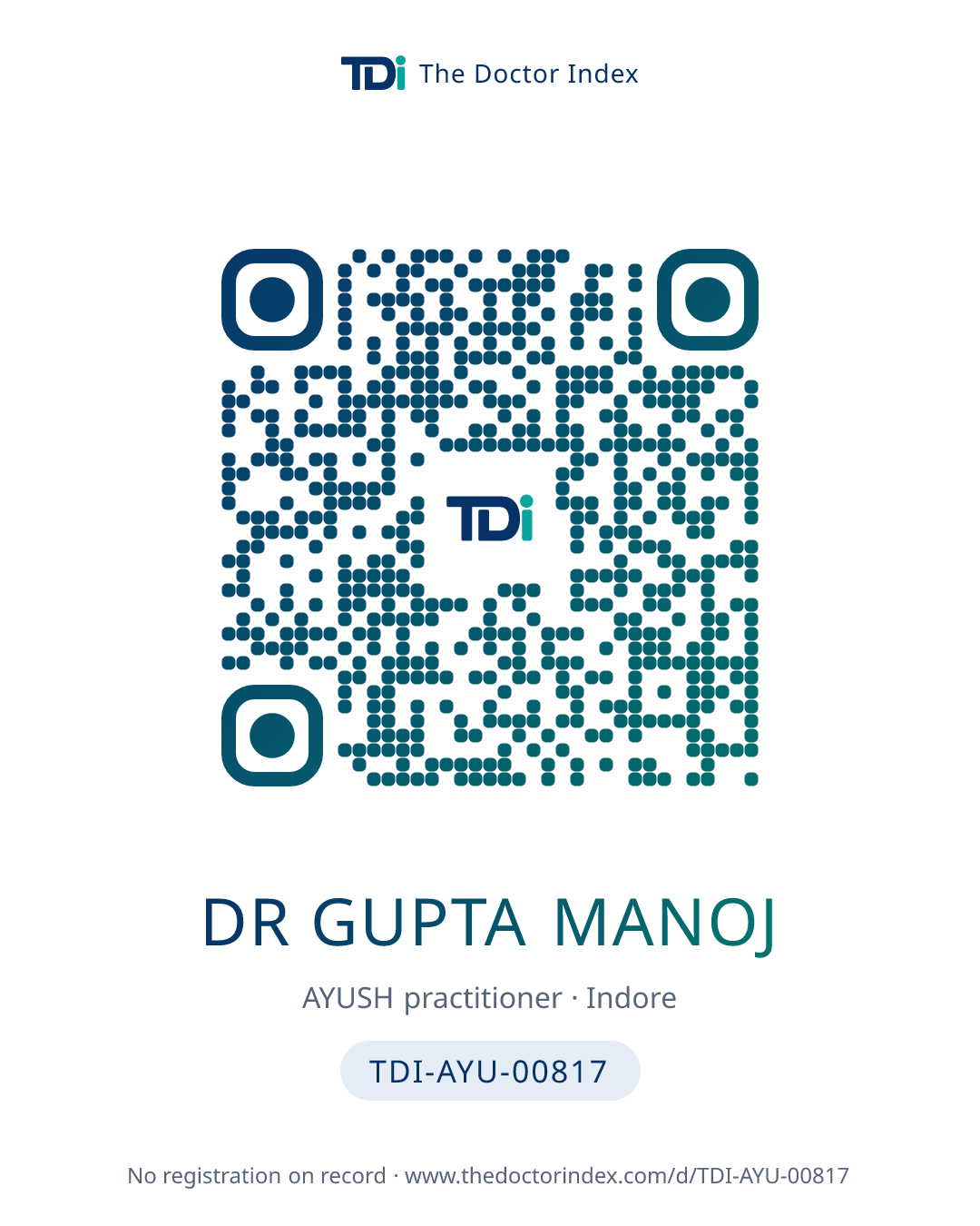 QR card for Dr Gupta Manoj, TDI-AYU-00817