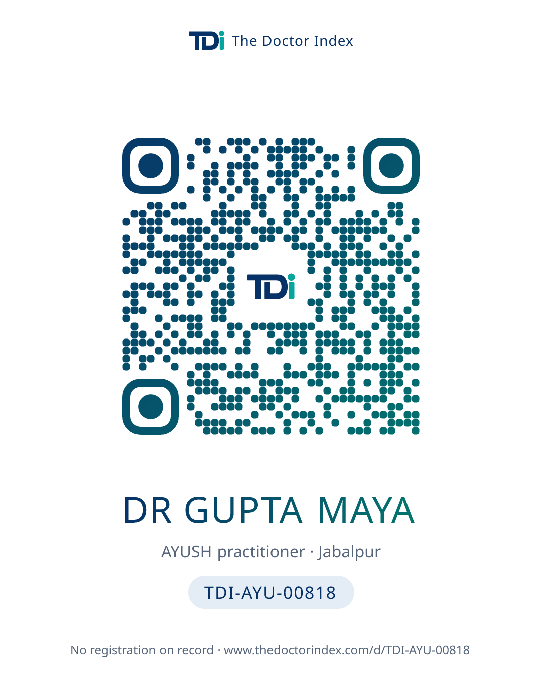 QR card for Dr Gupta Maya, TDI-AYU-00818