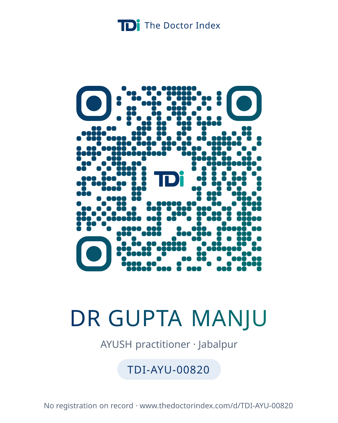 QR card for Dr Gupta Manju, TDI-AYU-00820
